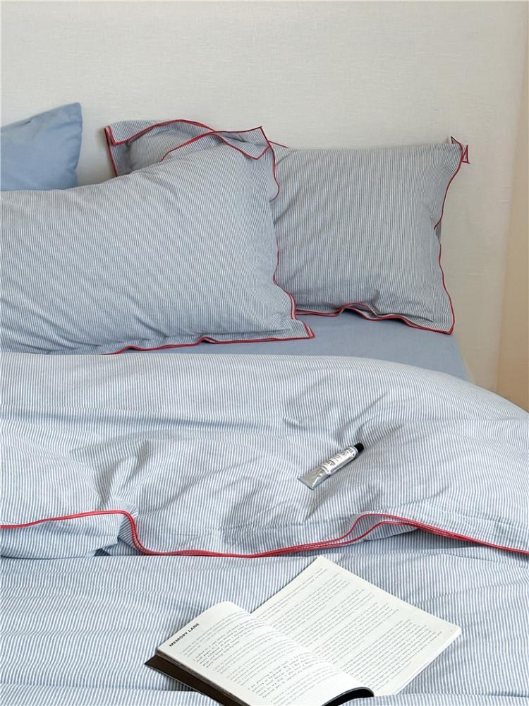 페르지아 부드러운 100수 이불 침구커버세트 블루 침구 인테리어 스트라이프 베개