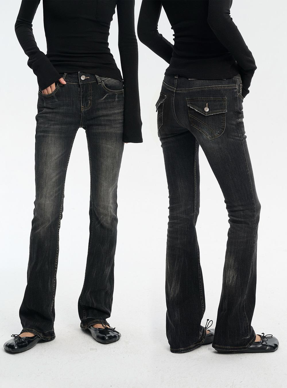 Retro Heavy-Washed Flare Denim Pants