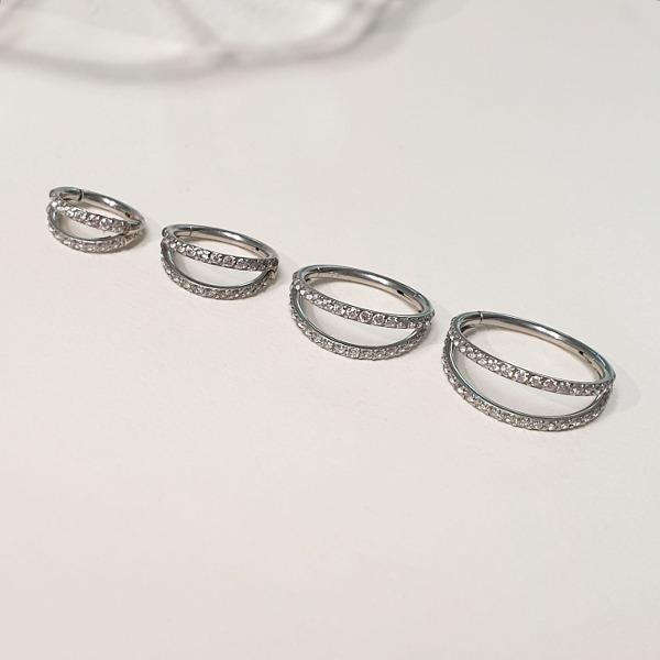 럽유라이크 전체 써지컬스틸 두줄 큐빅 코 입술 세그먼트 이너컨츠 링 피어싱