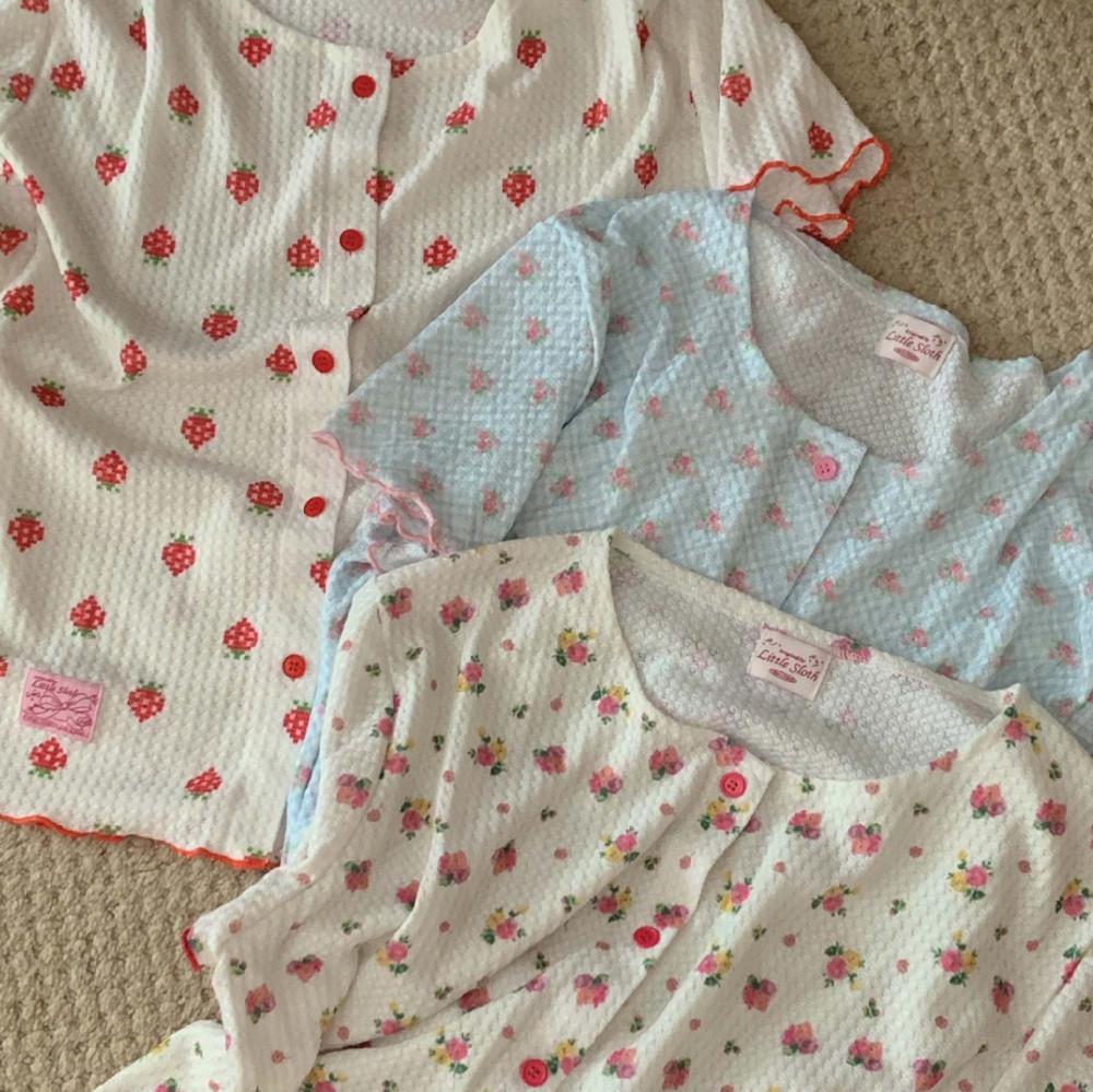 [made] 썸머 아일렛 파자마 셋트 잠옷 플라워 딸기 체크 배색 여름 선물