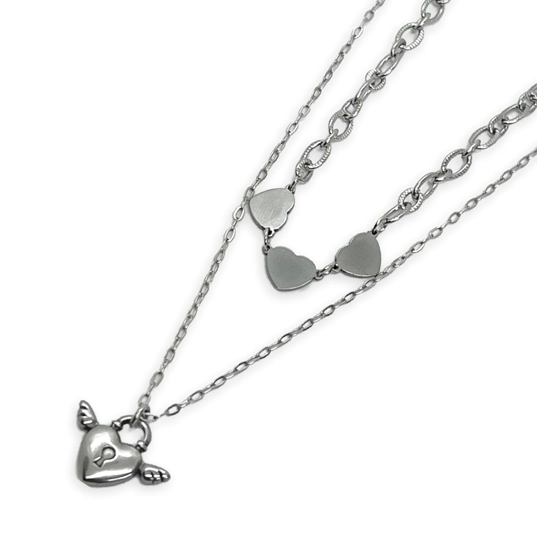 본아웃 하트 세트 열쇠 천사 자물쇠 초커 써지컬 스틸 팔찌