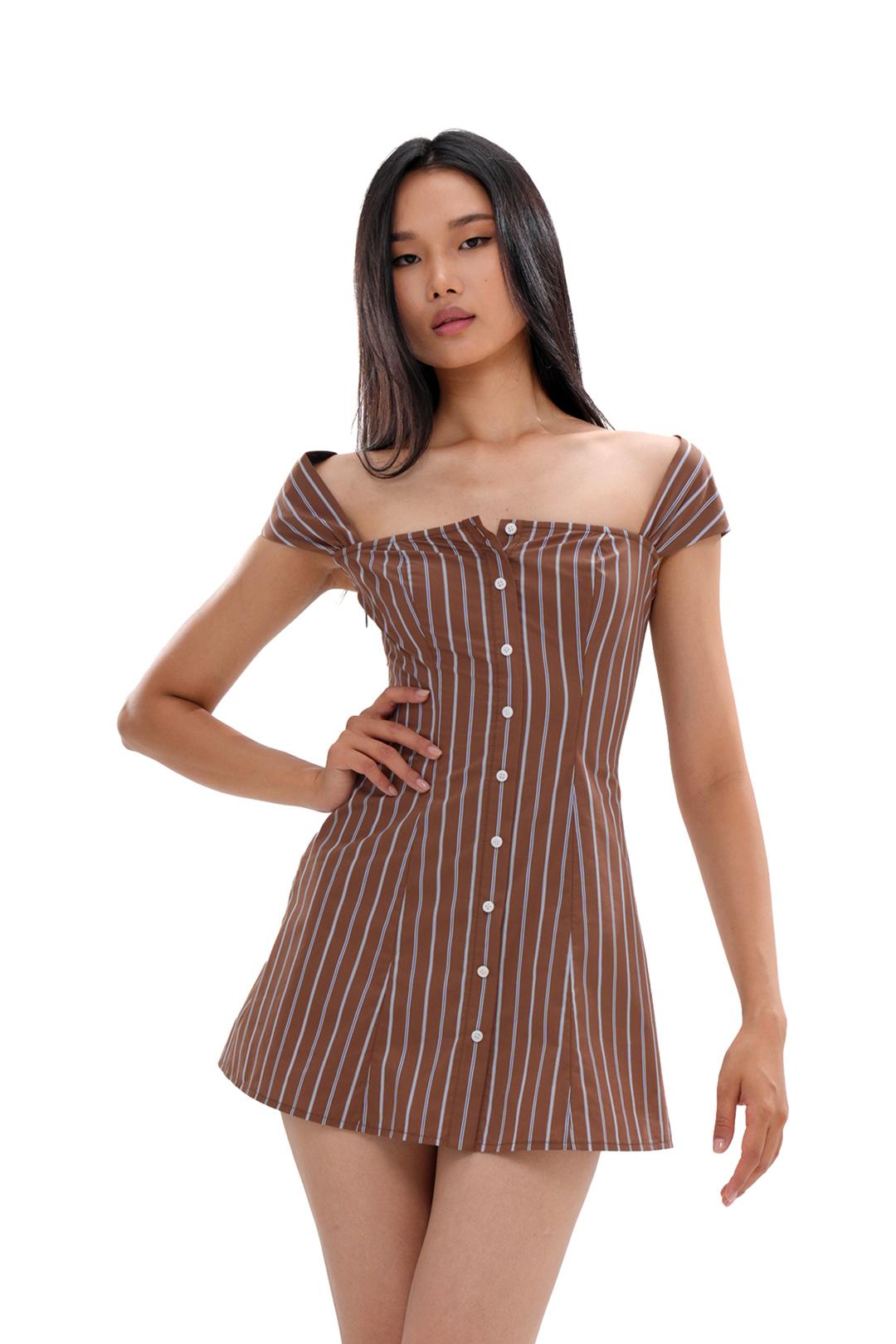 BUTTON-FRONT MINI DRESS - Brown / XS