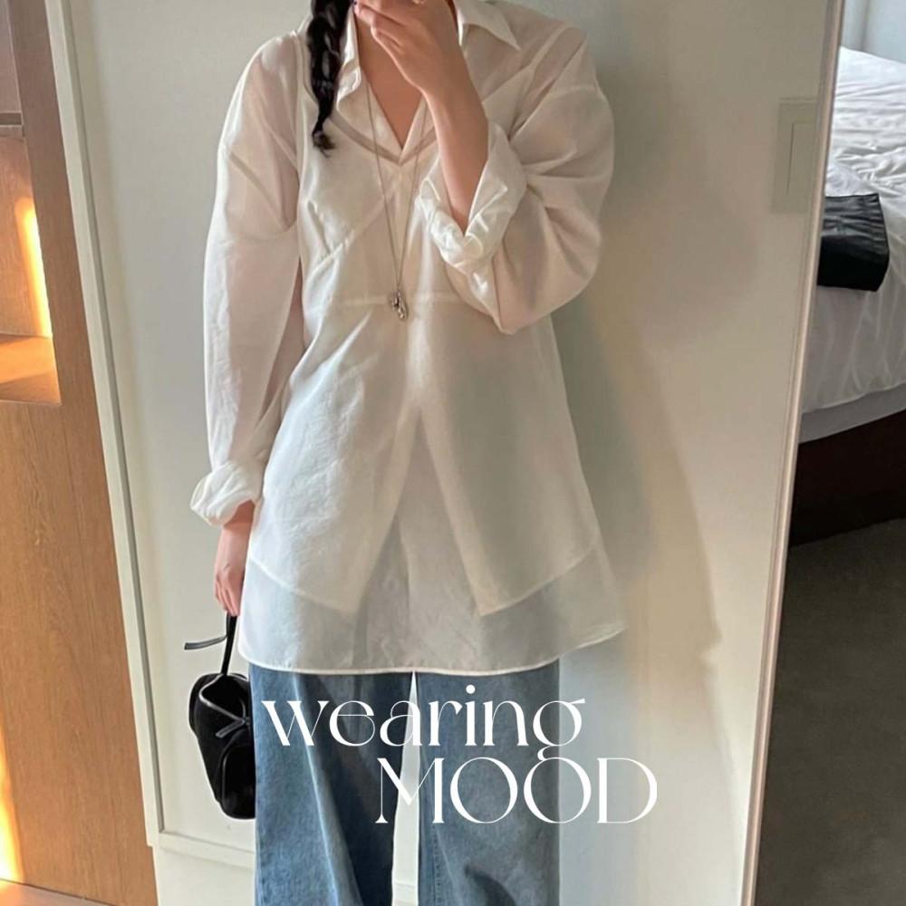 [일부당일] 바스켓 디어 블라우스 봄 여름 레이어드 시스루 오버핏 루즈핏 셔츠 (3c)