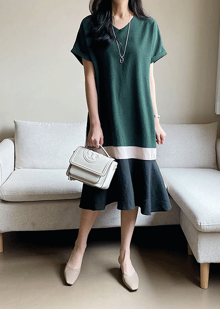 코엘 배색 원피스 (2 color)