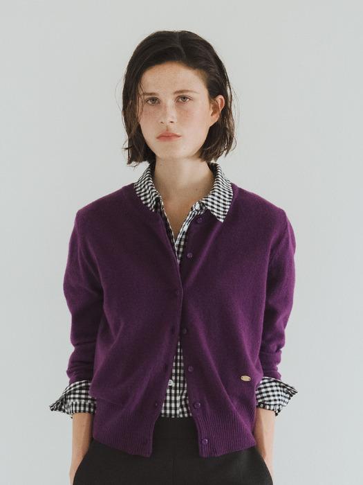O Fine Wool Classic Cardigan_Purple