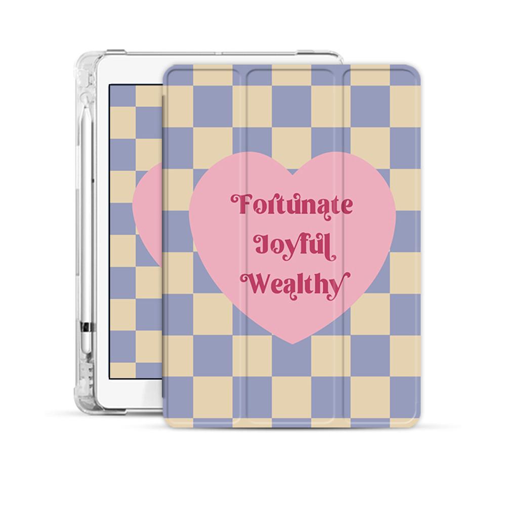 아이패드 체크 하트 일러스트 하드 아이패드 케이스
