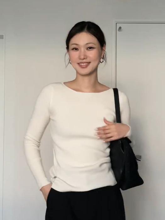 골지 스퀘어 라운드 니트 아이보리 L265