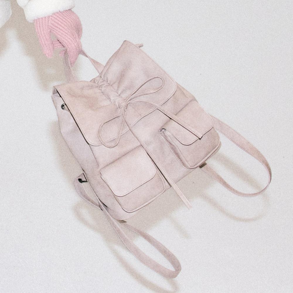 비건 레자 셔링 리본 백팩 [PINK]