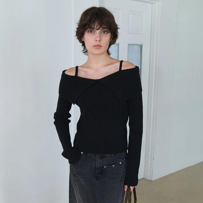 Off-shoulder Ribbed Knit VK4AP161_2color