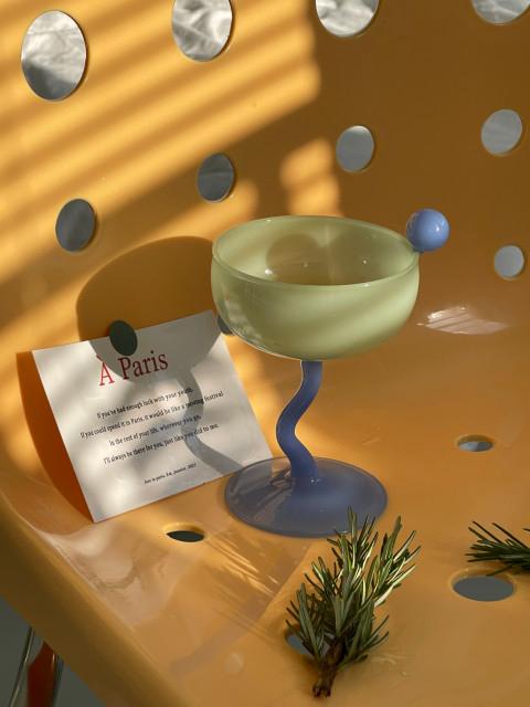 헤이유드 블루옐로우 버블 고블렛 와인잔 위스키 칵테일 홈카페