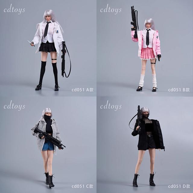 CDTOYS CD051 여성 스쿨 후디룩 의상 루즈 세트 1/6 피규어