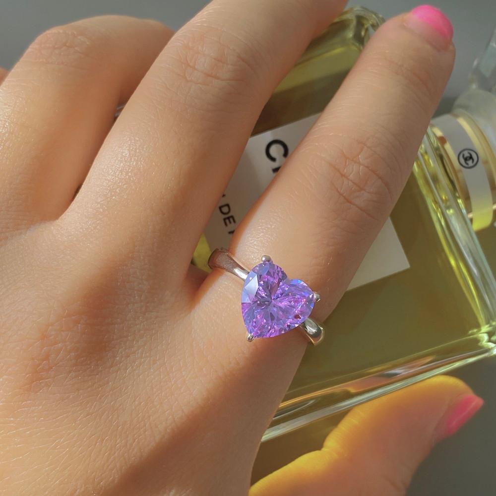 자체제작 실버925 라벤더 시뮬럿 다이아 큐빅 하트 반지 10mm 3캐럿 3프롱