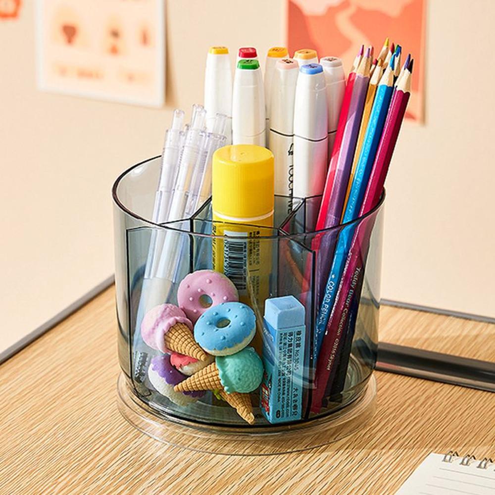 아크릴 투명 회전 연필꽂이 A타입 일체형 블루