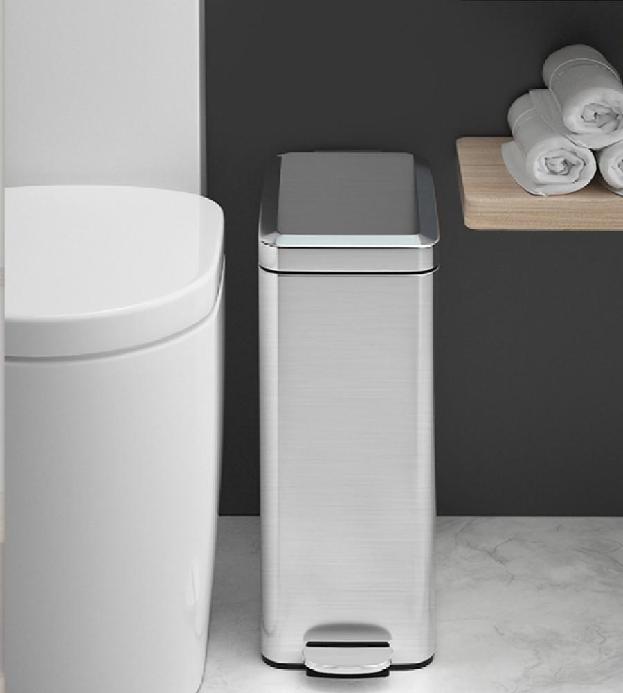원룸 화장실 틈새 종량제 무소음 페달 스텐 휴지통10L 슬림 직사각 욕실 심플 쓰레기통