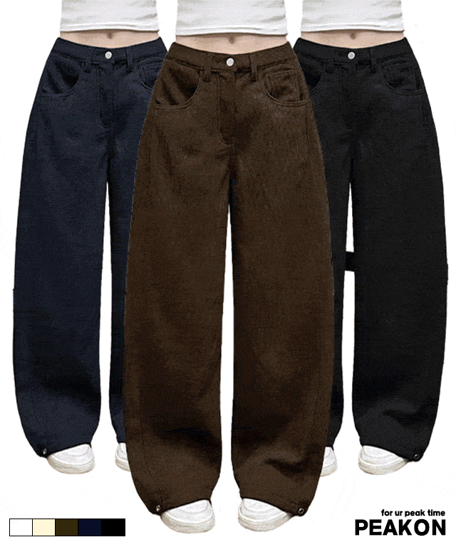 피크온 [여기원조핏!/골덴추가!🤎] 두가지버전🐰 [밑단스냅/기장선택!/~XL] 루니 코튼 폴딩 절개 밑단 스냅 버튼 롱 와이드 팬츠 똑딱이/핀턱/비조/빅사이즈/면바지/키작녀/키큰녀/하이웨스트