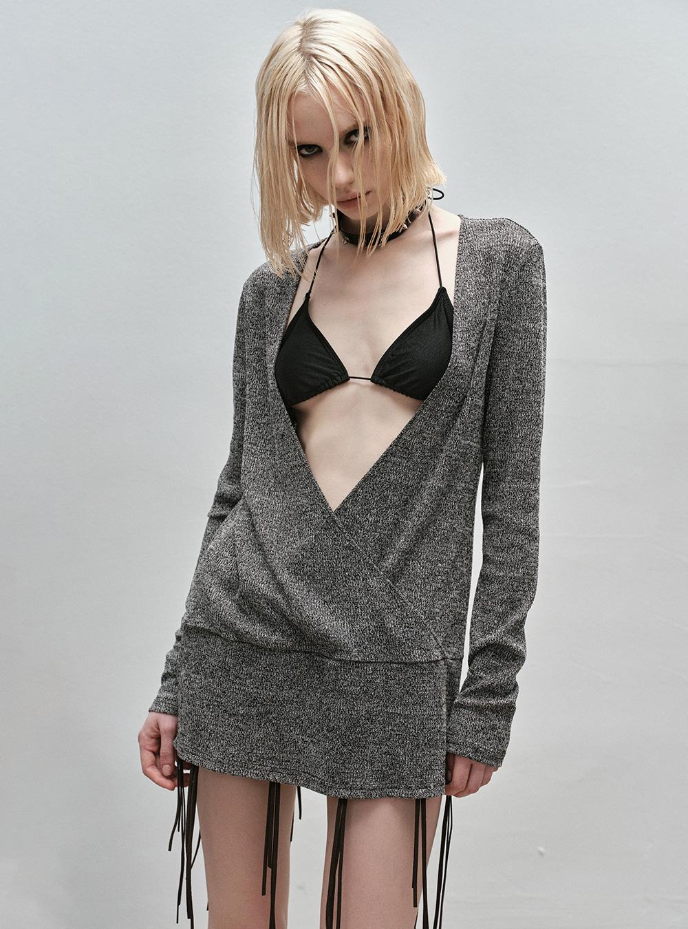 Unique Fringe Detail V-Neck Dress