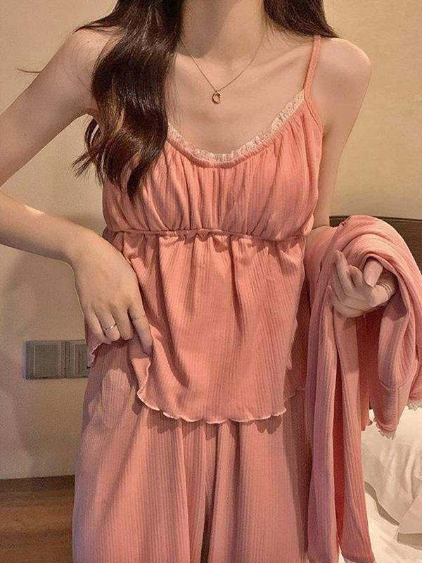 [캡내장] 핑크러시 3pcs 민소매 가디건 상하세트 파자마 잠옷