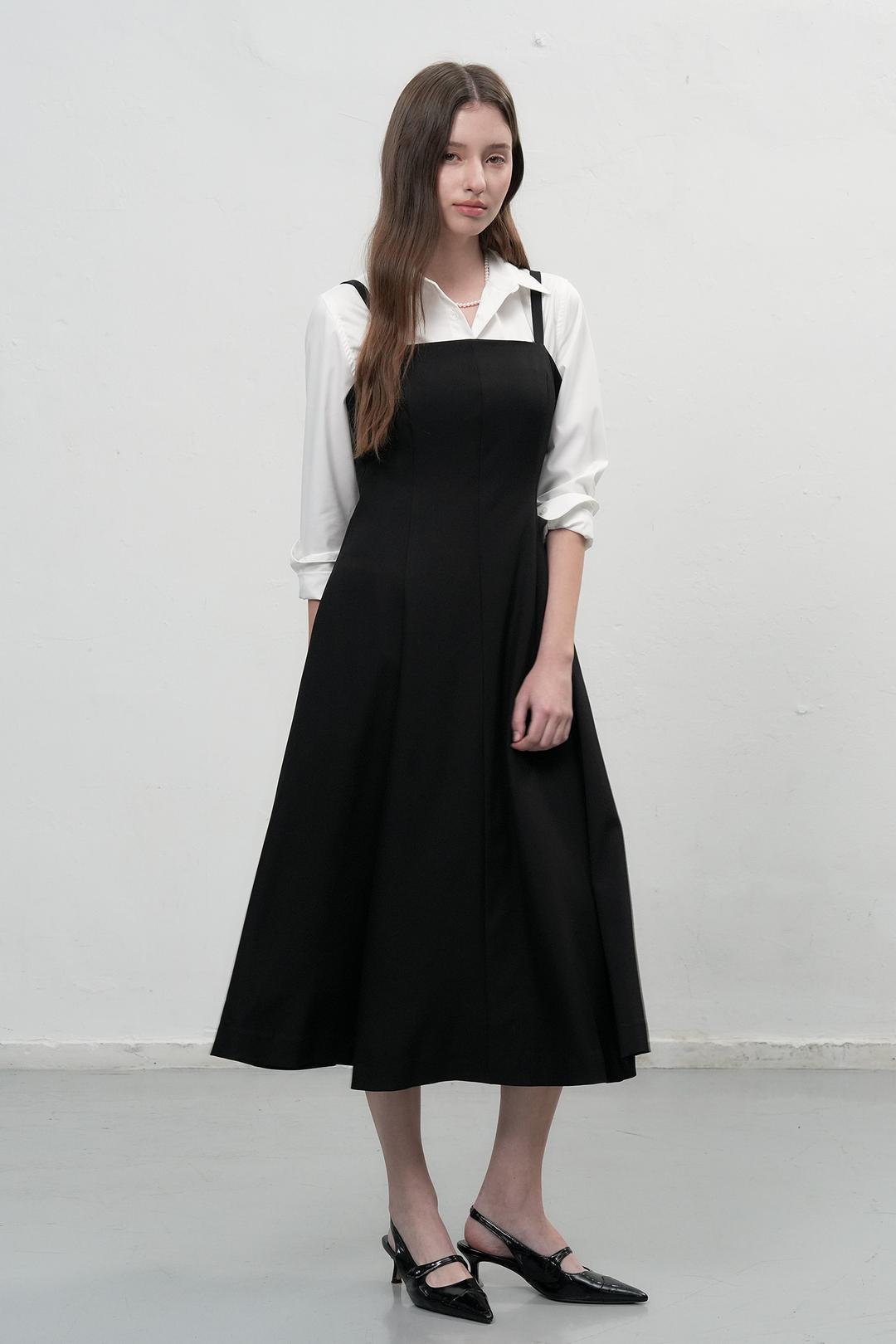 WOMAN 플레어 슬리브리스 롱 원피스 [BLACK]