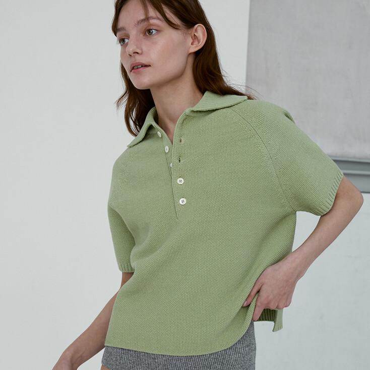 Organic cotton raglan collared pullover_Green apple