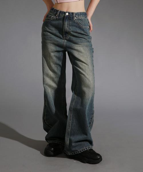 우먼즈 빈티지 옐로우 워싱 세미부츠 데님_2colors