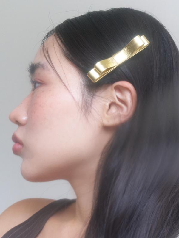 glossy leather hair pin - gold