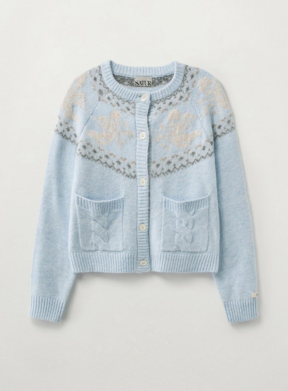 (W) Holiday Angel Knit Cardigan - Sky Blue
