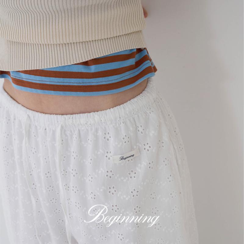 프롬비기닝 [MADE]펀칭레이스 루즈 조거 팬츠 (여름바지 살안타템 출근룩 바지 여름 휴양지 와이드팬츠 휴양지룩 밴딩팬츠 시스루)