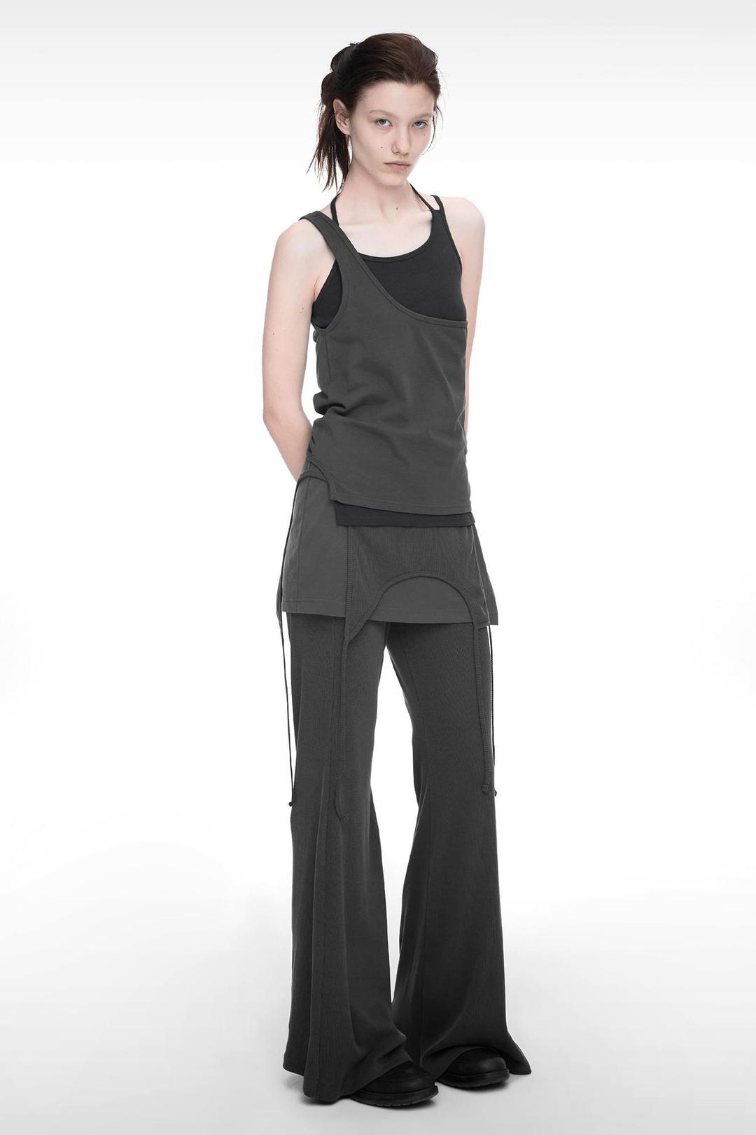 MIXED LAYERED SKIRT PANTS CHARCOAL