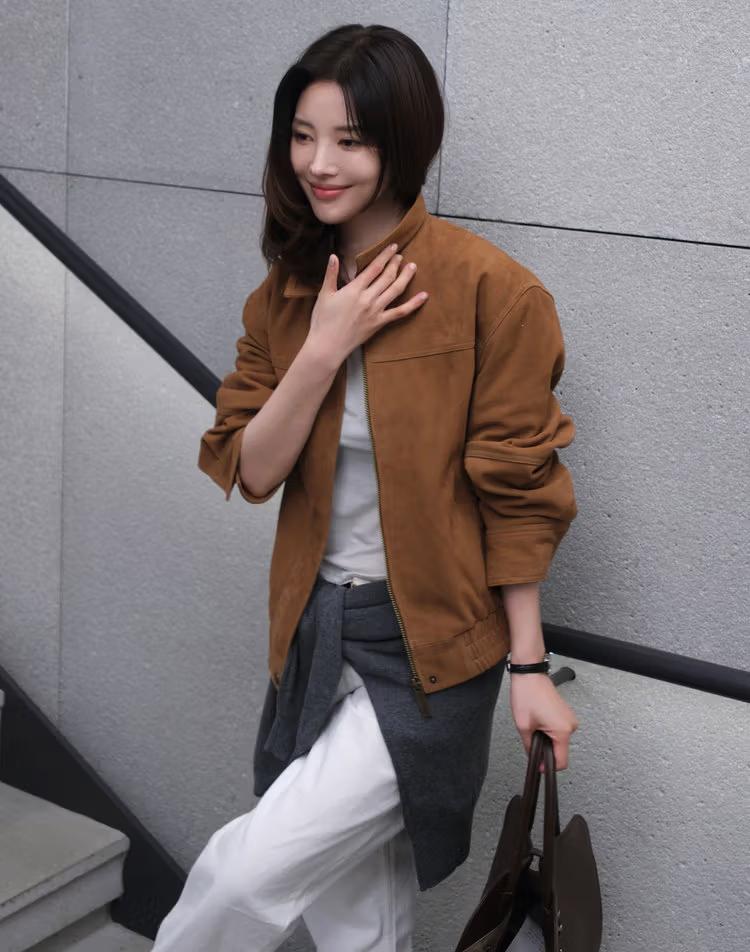 카멜 스웨이드 블루종 자켓 레더 점퍼