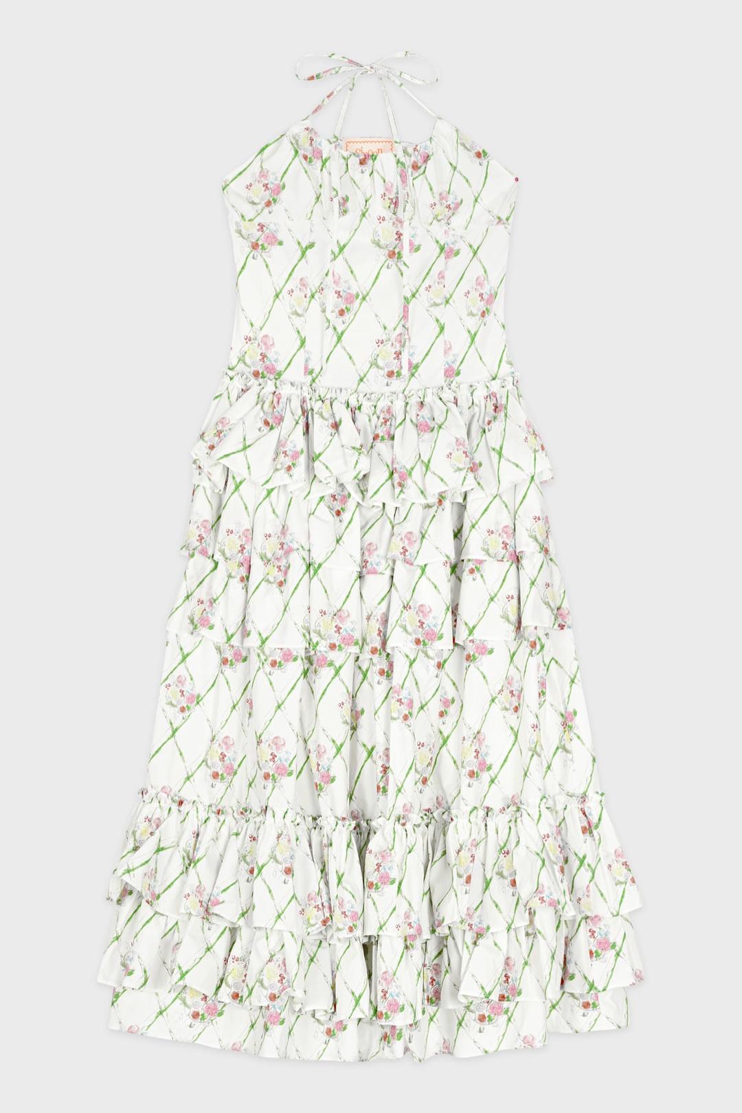 Rose Halter Neck Can Can Long Dress (Green Mix)