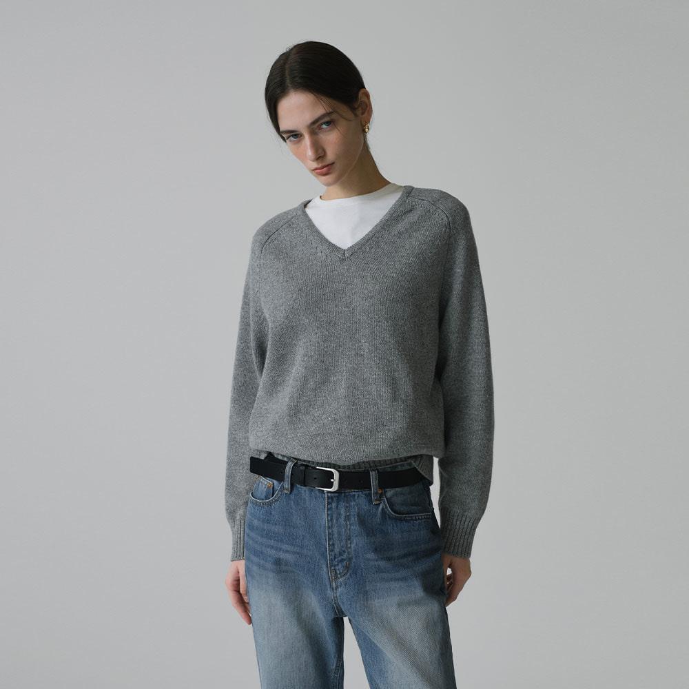 [11/11 예약발송] SIKN2156 울 블렌드 루즈 브이넥 니트_Melange gray