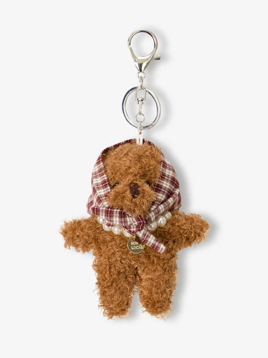 Checked Hair Kerchief Bear keyring - Brown