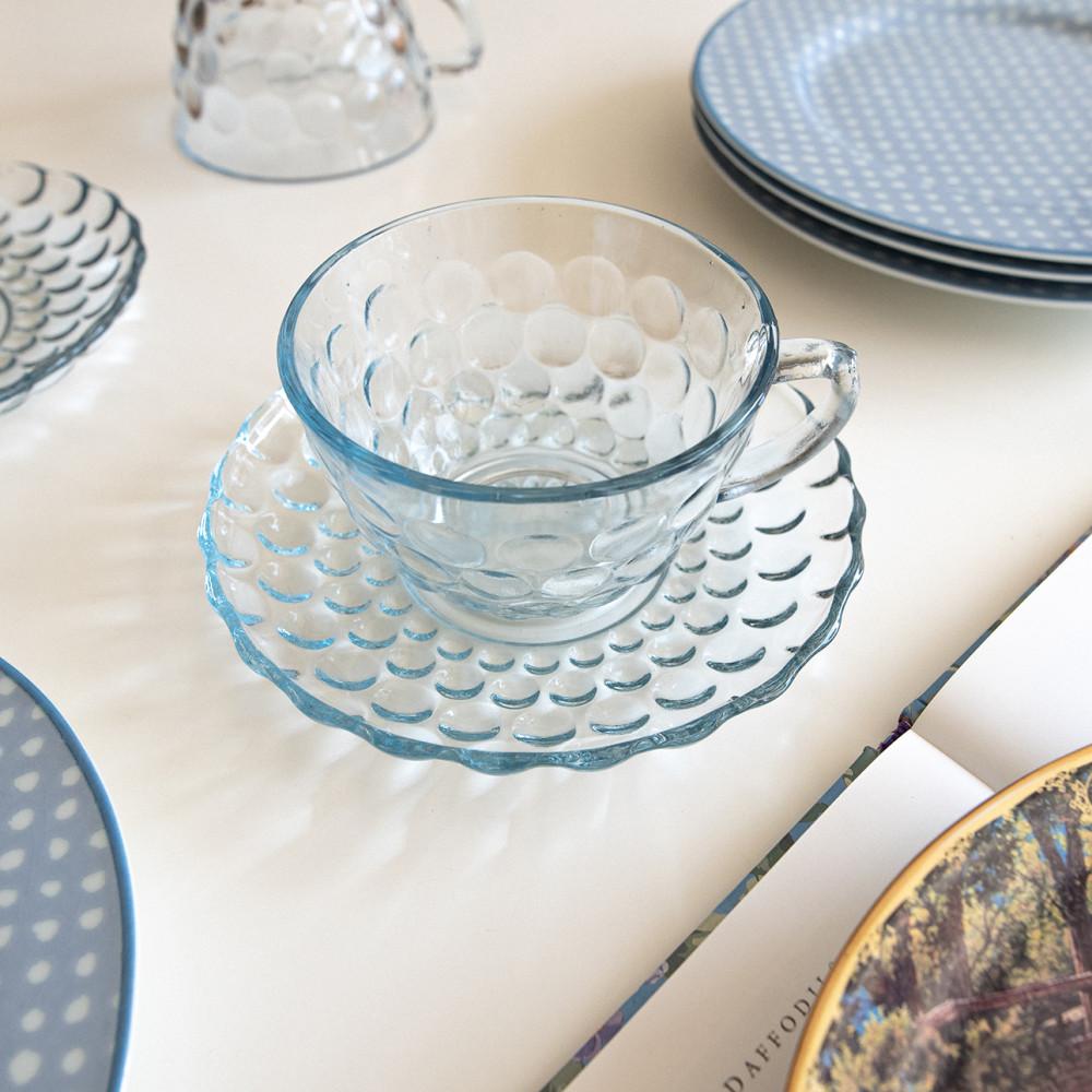 앵커호킹 버블 블루 빈티지 유리 찻잔 앤틱 커피잔 레트로 글라스
