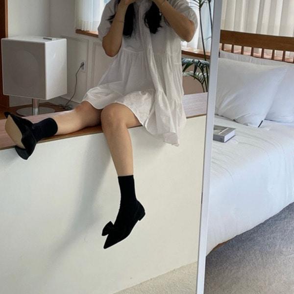 2color 블랙 호피 뽀족 리본 플랫