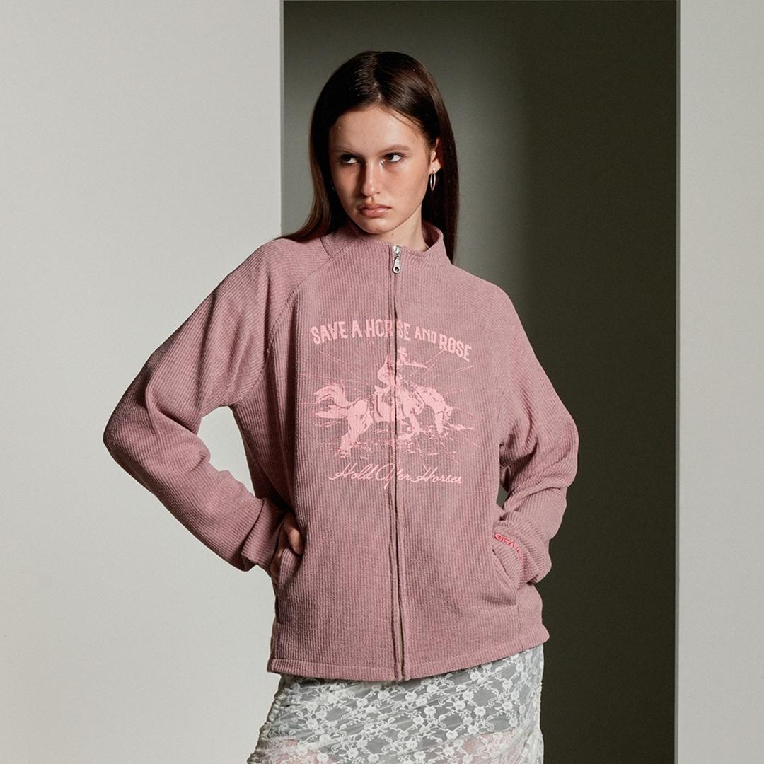 FORWARD HORSE KNIT ZIP UP [PINK]