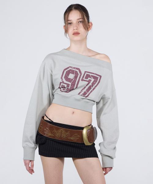Off-Shoulder Cropped Sweatshirt Sage