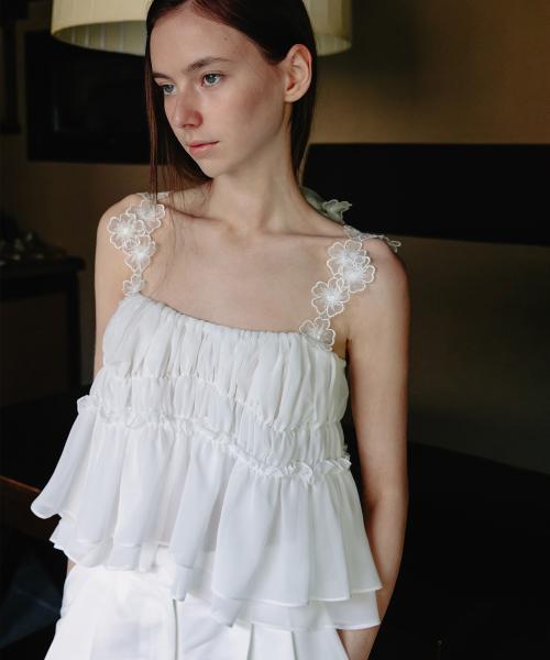 DELPHINIUM CHIFFON SHIRRING TOP_TT5S210