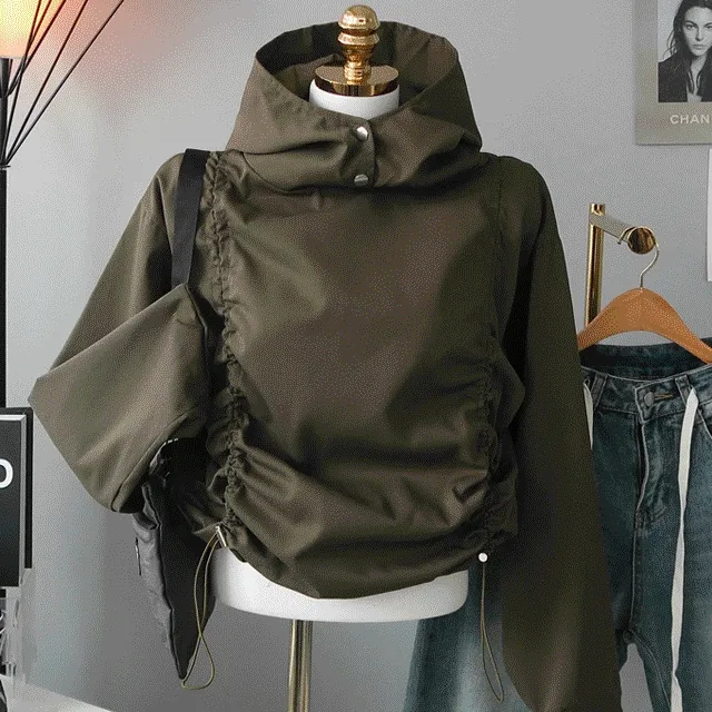 (3일)특가![단독컬러/빠른배송🖤고프코어🎧셔링후드,스트링조절!코튼 바람막이후드 가을신상] 스트링하이넥후드바람막이