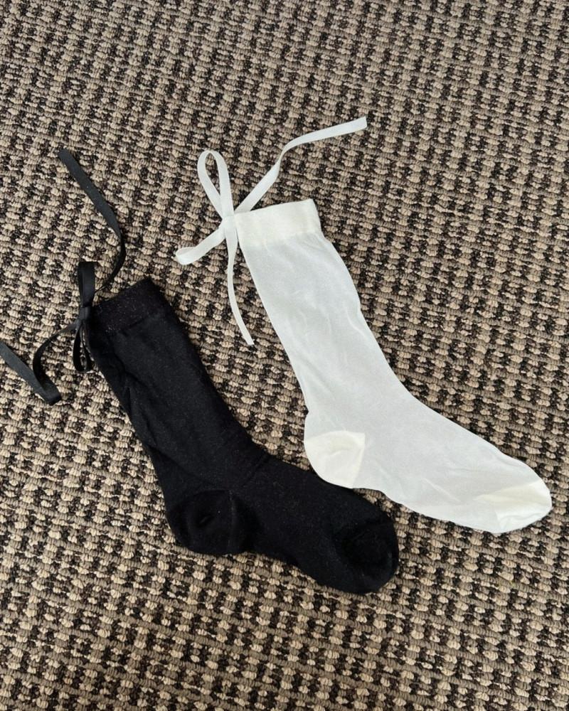 (당일발송) 레페토 리본 시스루 발목 중목 삭스 양말 (2color)