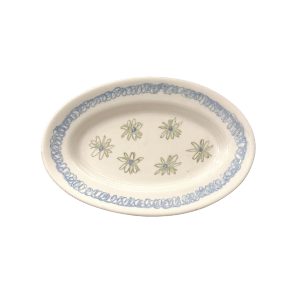 vintage flower oval plate (blue)