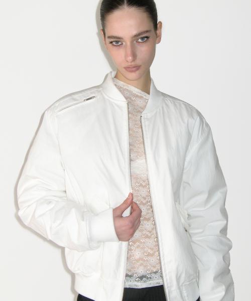 Over Fit Shirring Bomber Jacket, WHITE