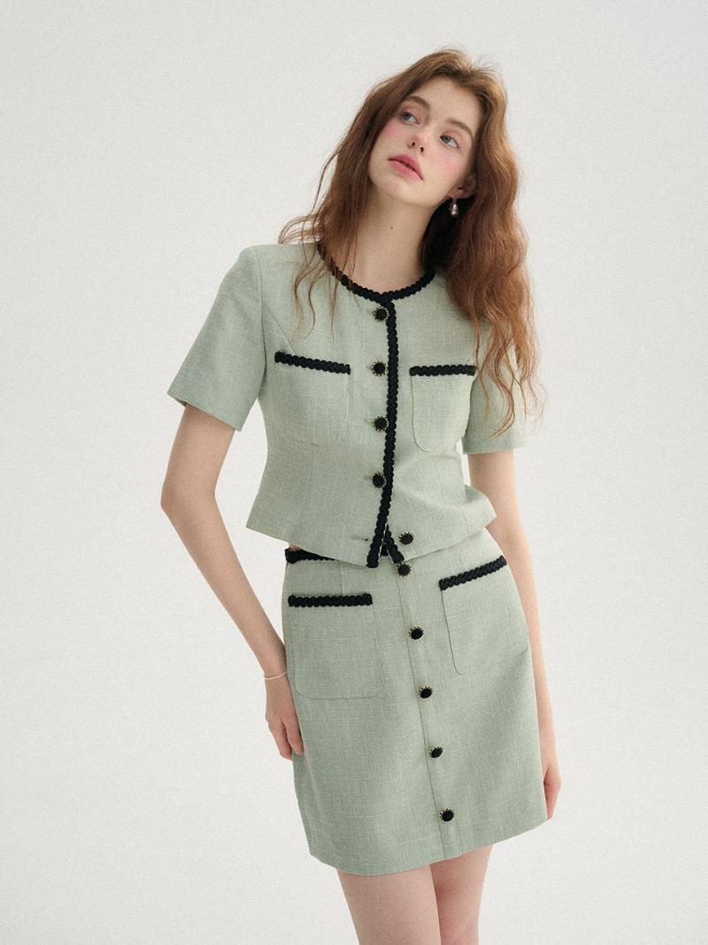 그린티 트위드 투피스