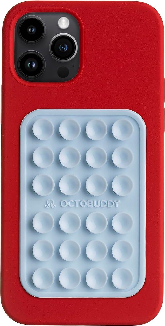 OCTOBUDDY Silicone Suction Phone Case Adhesive Mount - Hands-Free, Strong Grip Holder for Selfies and Videos - Durable, Easy to Use - iPhone and Android Compatible - 2.25″ x 3.25″, Baby Blue