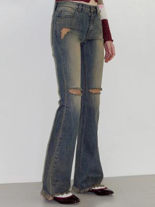 Washed ripped slim jeans. Dark Blue