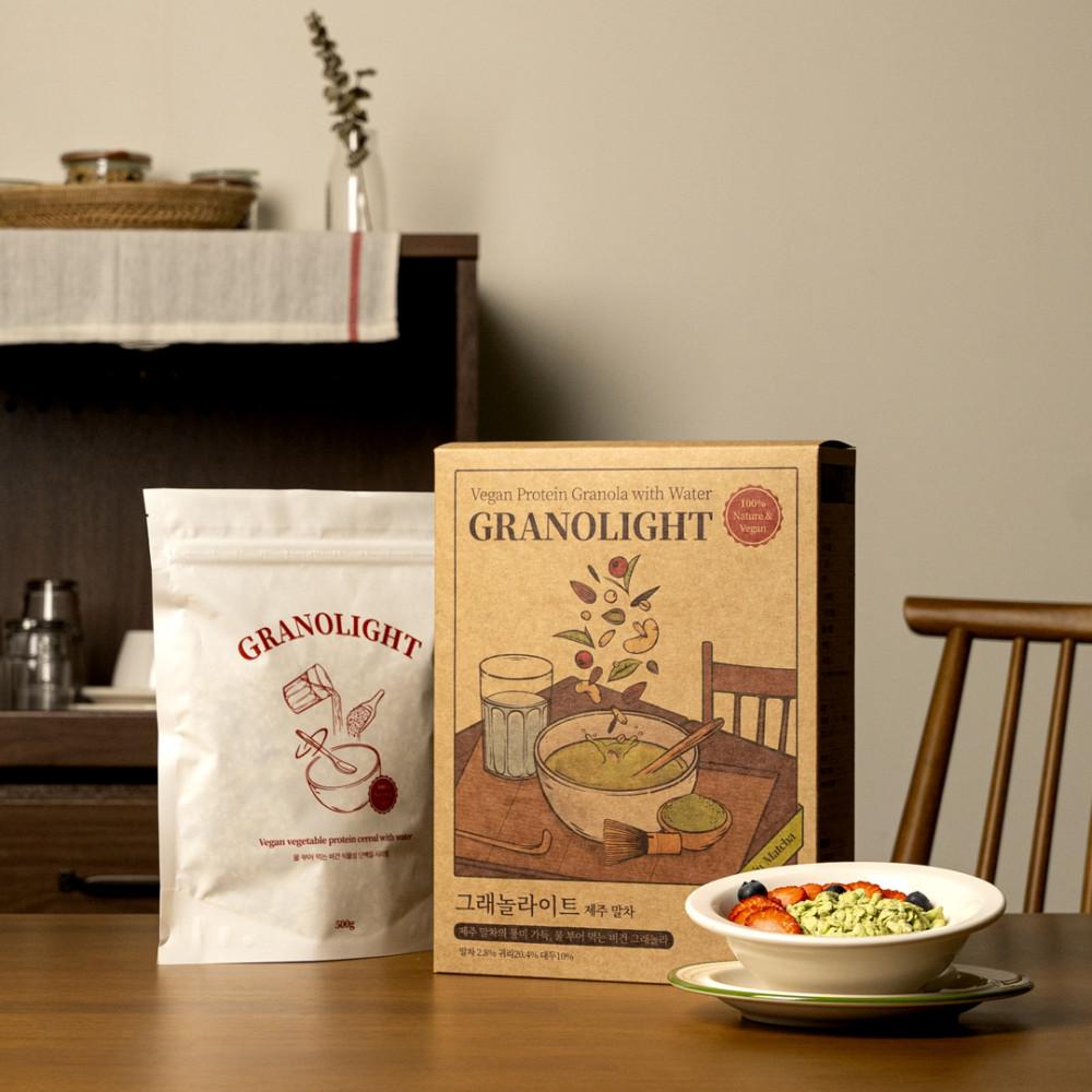 가루선생 그래놀라이트 제주 말차 500g 물부어 먹는 비건 시리얼 식물성 단백질 뮤즐리