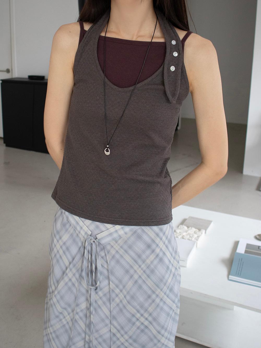 BUTTON HALTER NECK TOP (4COLORS)