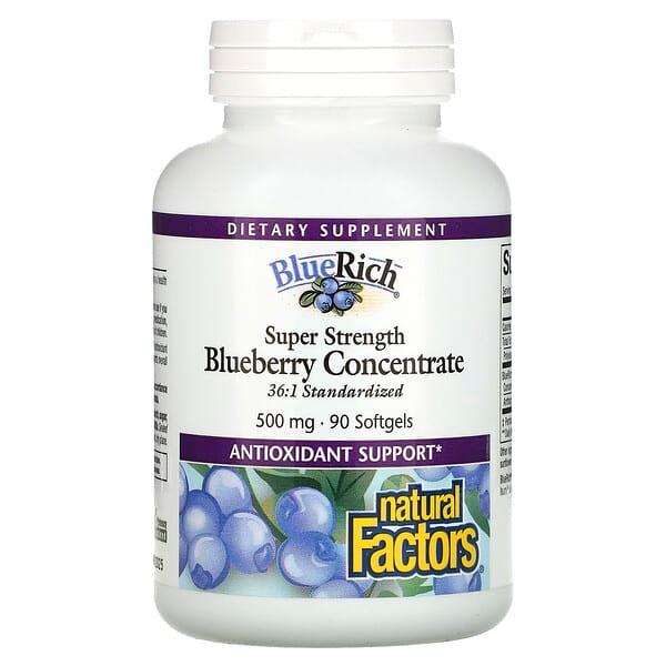 Natural Factors, BlueRich, 고강도 블루베리 농축물, 500mg, 소프트젤 90정