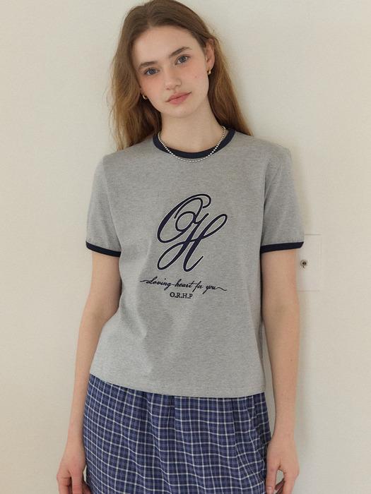 Logo Embroidery Ringer T-shirt - Melange Grey