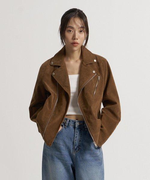 [Woman]버핑레더 라이더자켓_Suede Brown