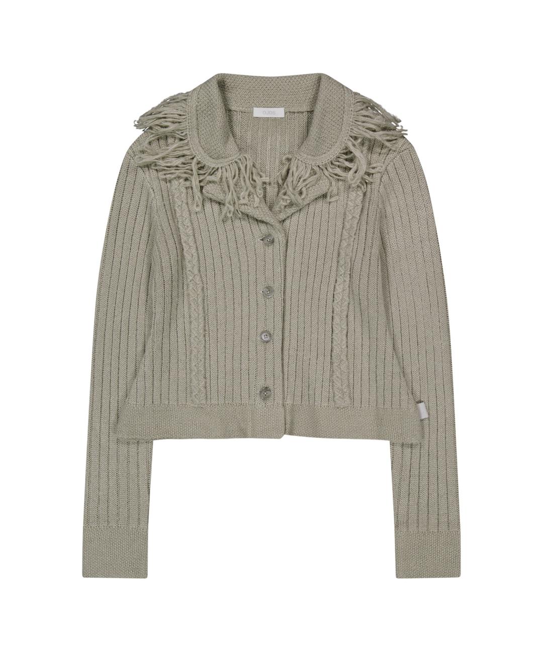 Tassel Collar Knit Cardigan / Grey